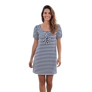 SEE BY CHLOE Women’s Striped Scoop Neck Ruffle Front Mini Dress Size 4